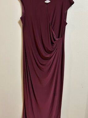 Nipon Boutique Petite 14P Burgundy Dress NWT Draped Ruched Formal Evening Midi